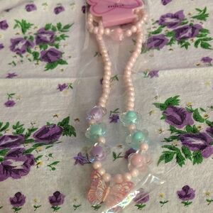 Mint Pastel Beaded Necklace with Butterfly Charm